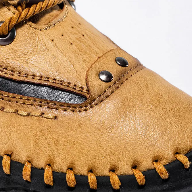 Retro Leather Mid-Top Boots for Men – Stylish & Durable Design