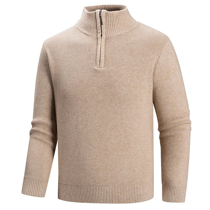 Ribbed Knit Zip-Up Collar Sweater for Men Ash & Harbor
