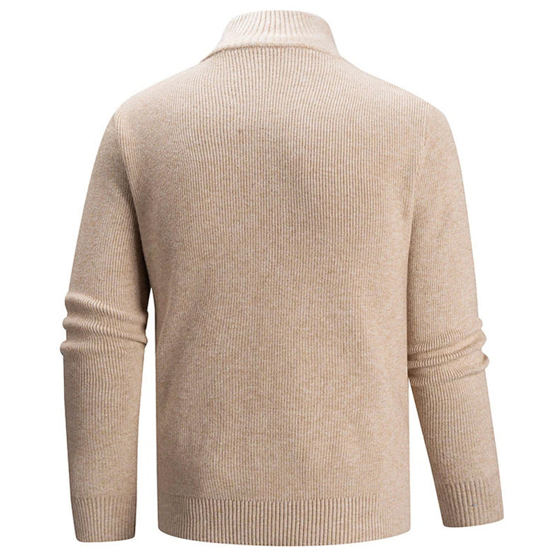 Ribbed Knit Zip-Up Collar Sweater for Men Ash & Harbor