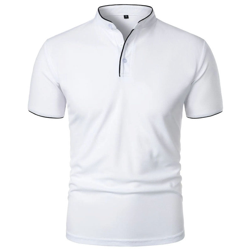 Roberto Russo Stand Collar T-Shirt with Contrast Trim Ash & Harbor