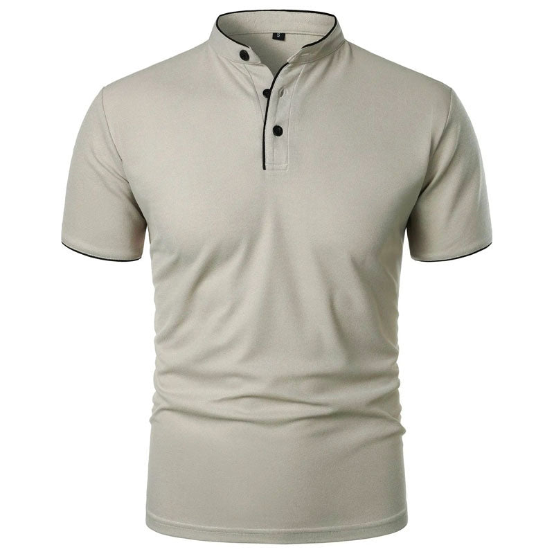 Roberto Russo Stand Collar T-Shirt with Contrast Trim Ash & Harbor