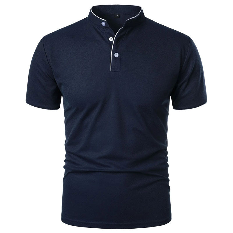 Roberto Russo Stand Collar T-Shirt with Contrast Trim Ash & Harbor