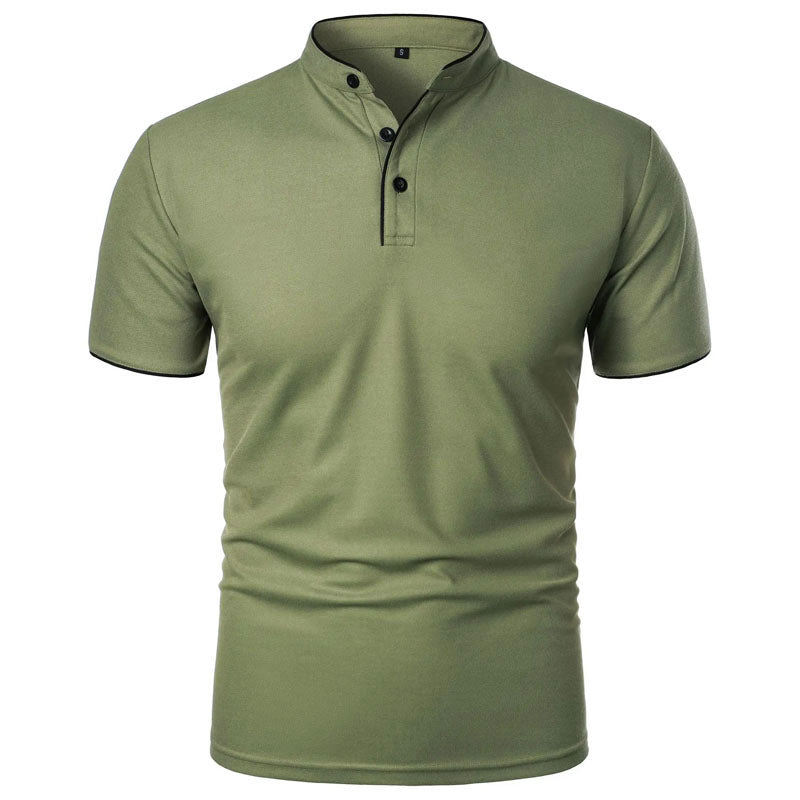Roberto Russo Stand Collar T-Shirt with Contrast Trim Ash & Harbor