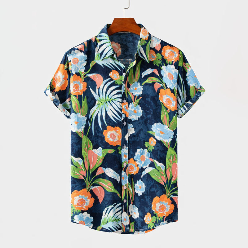 Roberto Russo Floral Pattern Shirt with Short Sleeves Ash & Harbor