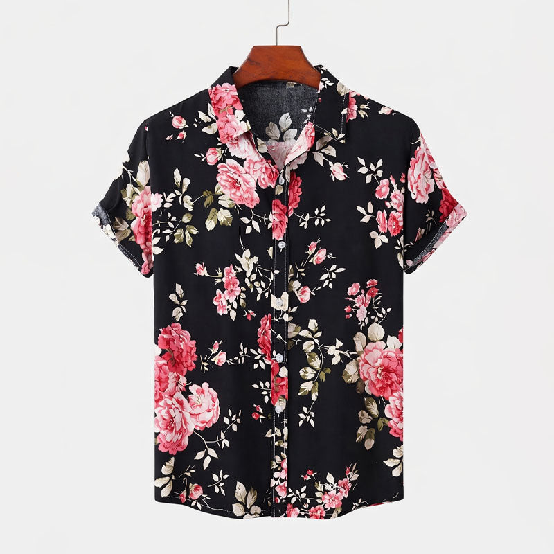 Roberto Russo Floral Pattern Shirt with Short Sleeves Ash & Harbor