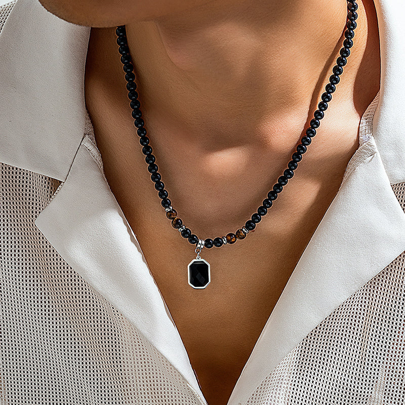 Tiger's Eye Beaded Necklace with Octagonal Pendant Cole Hampton