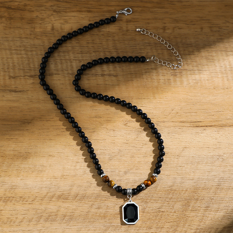Tiger's Eye Beaded Necklace with Octagonal Pendant Cole Hampton