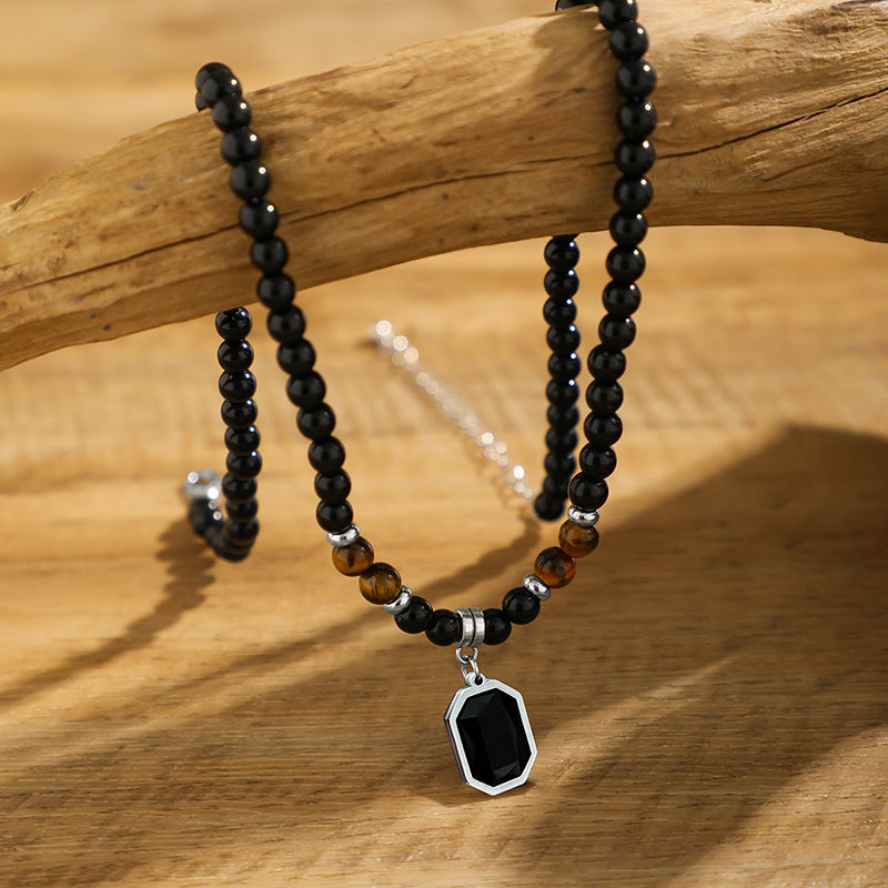Tiger's Eye Beaded Necklace with Octagonal Pendant Cole Hampton