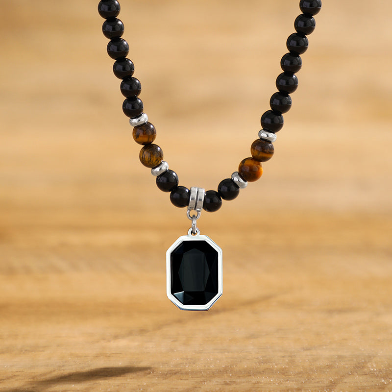 Tiger's Eye Beaded Necklace with Octagonal Pendant Cole Hampton