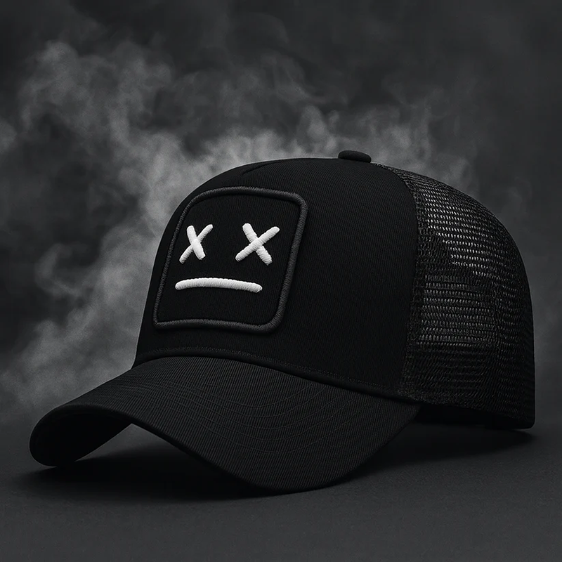 Trucker Cap with Embroidered Face Patch Cole Hampton