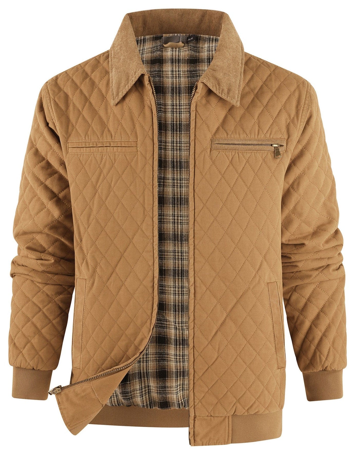 Diamond Quilt Jacket – Men's Quilted Bomber Jacket – Corduroy Collar Cole Hampton