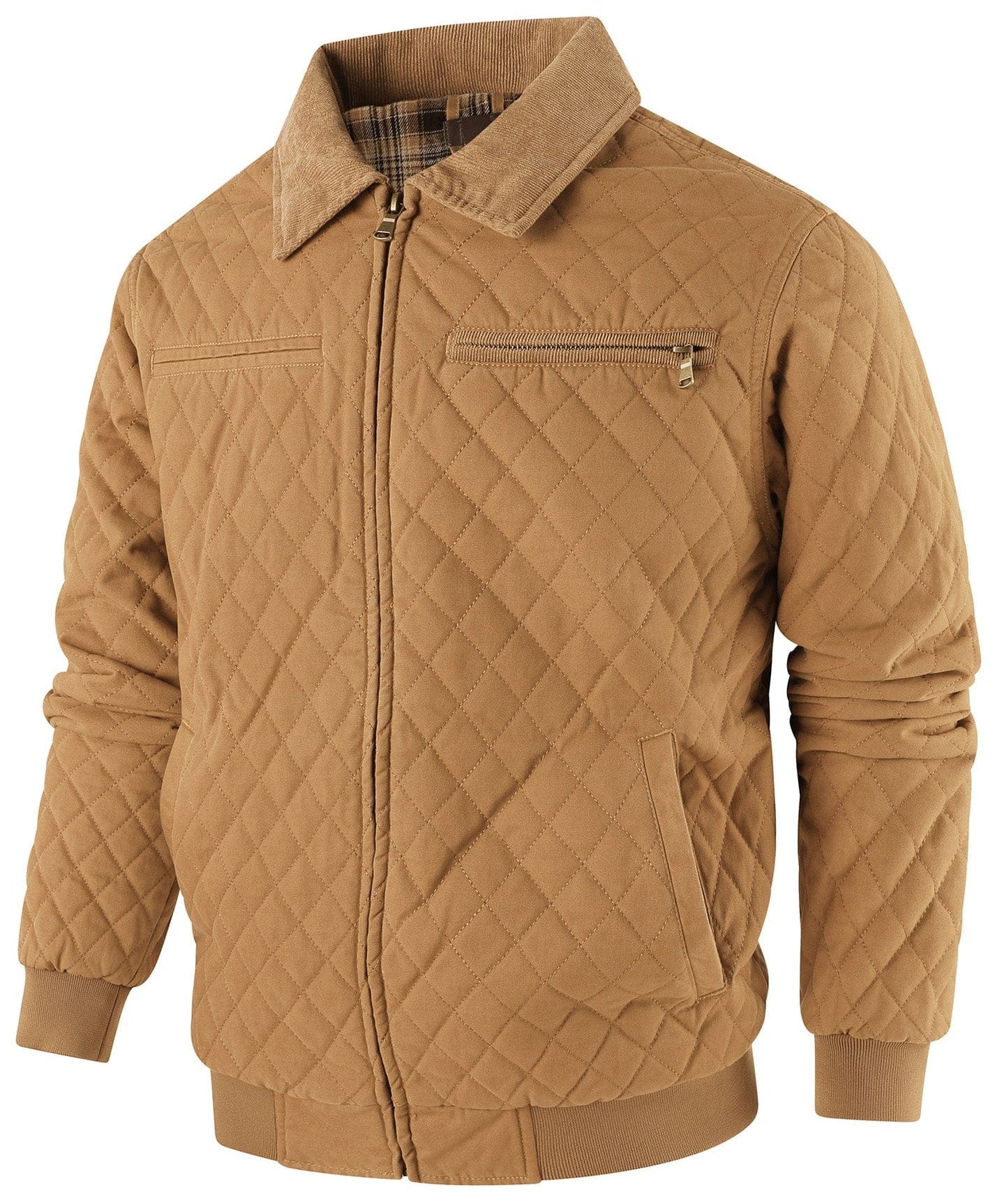 Diamond Quilt Jacket – Men's Quilted Bomber Jacket – Corduroy Collar Cole Hampton