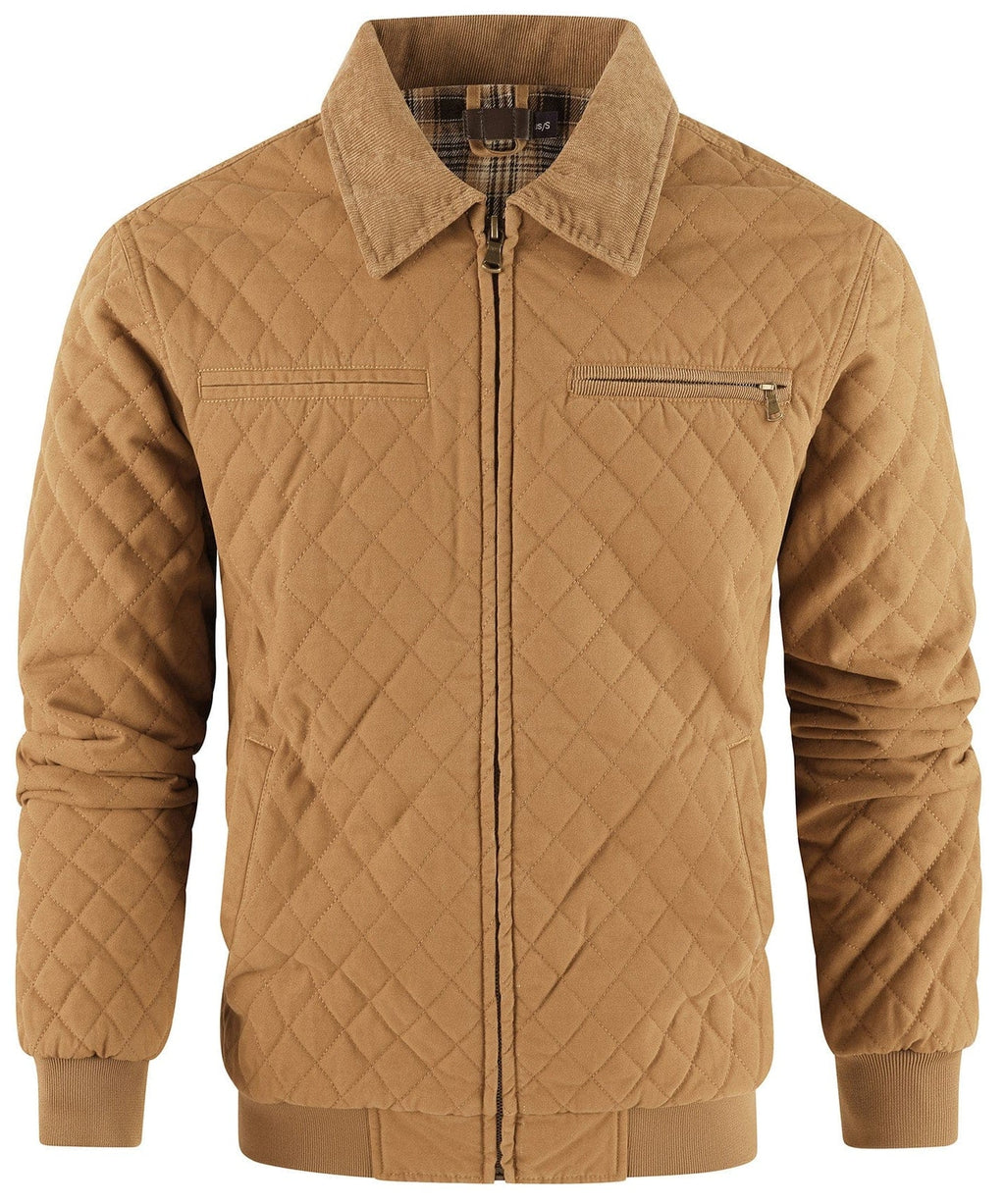 Diamond Quilt Jacket – Men's Quilted Bomber Jacket – Corduroy Collar Cole Hampton