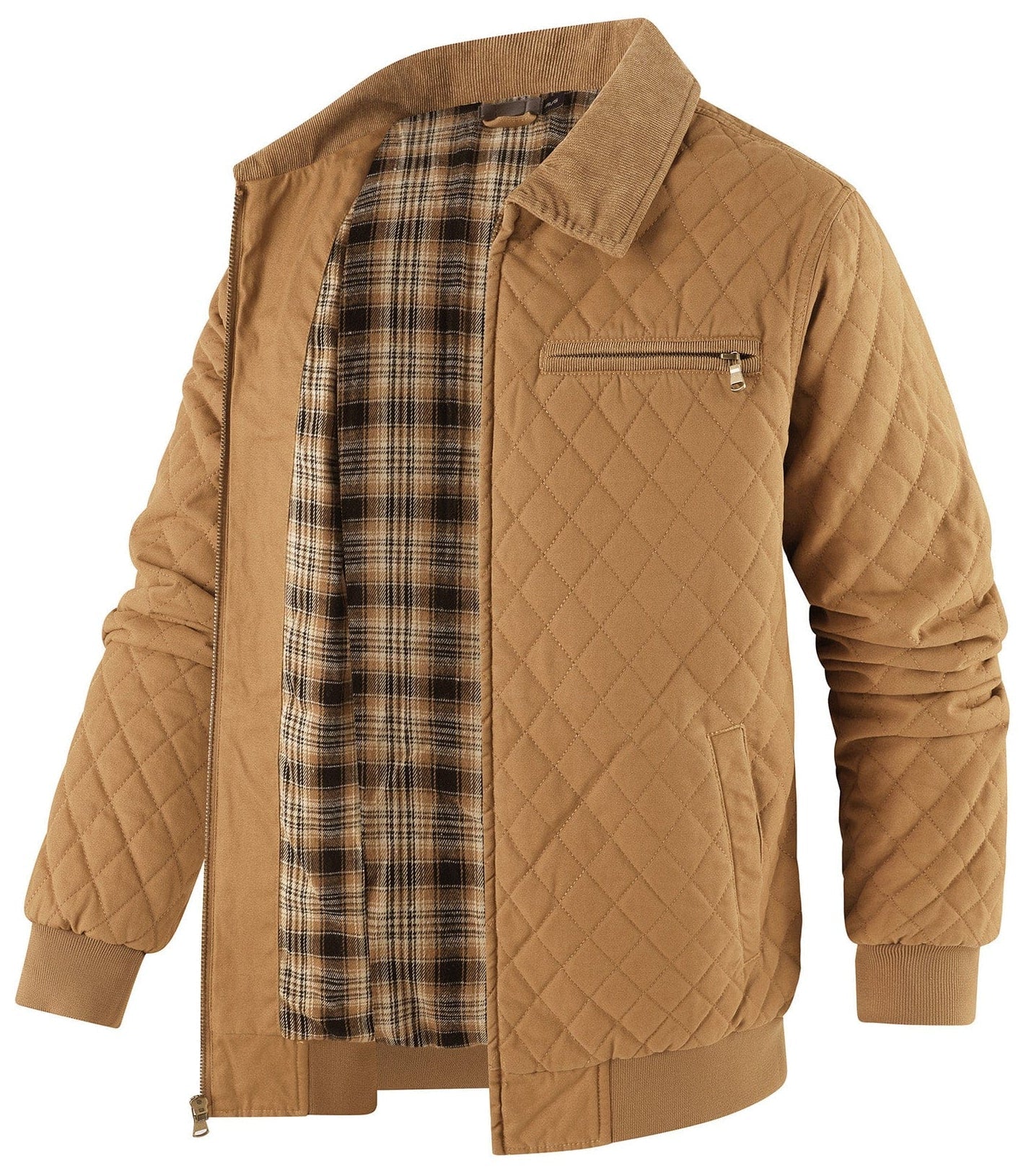 Diamond Quilt Jacket – Men's Quilted Bomber Jacket – Corduroy Collar Cole Hampton