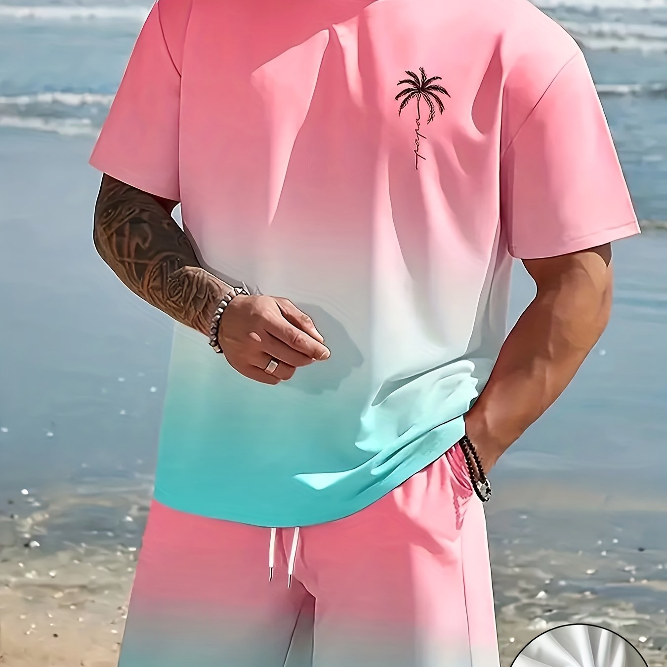 Men's fashion crewneck short-sleeved shorts two-piece set, 3D digital printing HD pattern, summer leisure and comfortable vacation sports Men's wear Cole Hampton