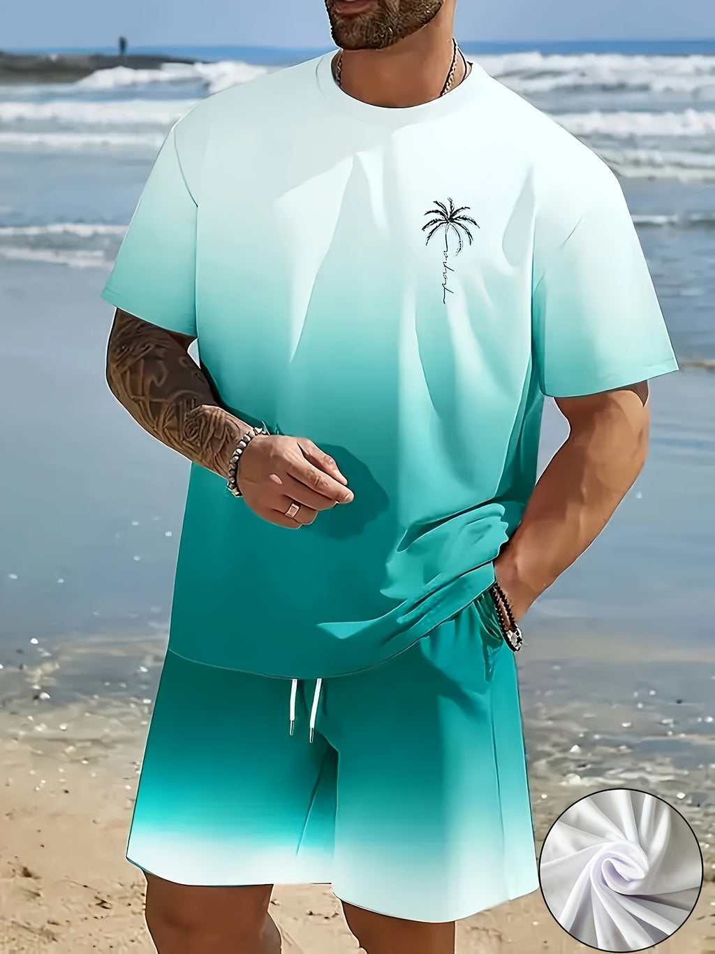 Men's fashion crewneck short-sleeved shorts two-piece set, 3D digital printing HD pattern, summer leisure and comfortable vacation sports Men's wear Cole Hampton