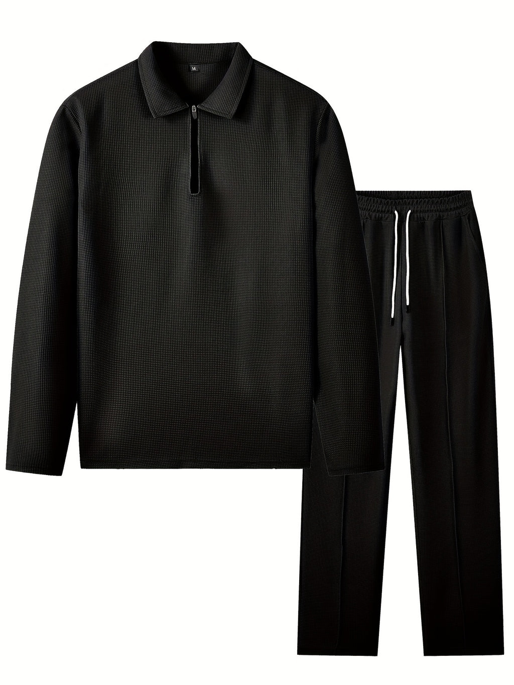 Men's 2pcs Solid Color Waffle Knit Casual Set: Long Sleeve Lapel Shirt, Long Sleeve Sweatshirt, and Solid Color Drawstring Pants. A Chic and Comfortable Casual Set Suitable for Men's Daily Casual Wear, Vacation Wear, and Spring/autumn Menswear Cole Hampton