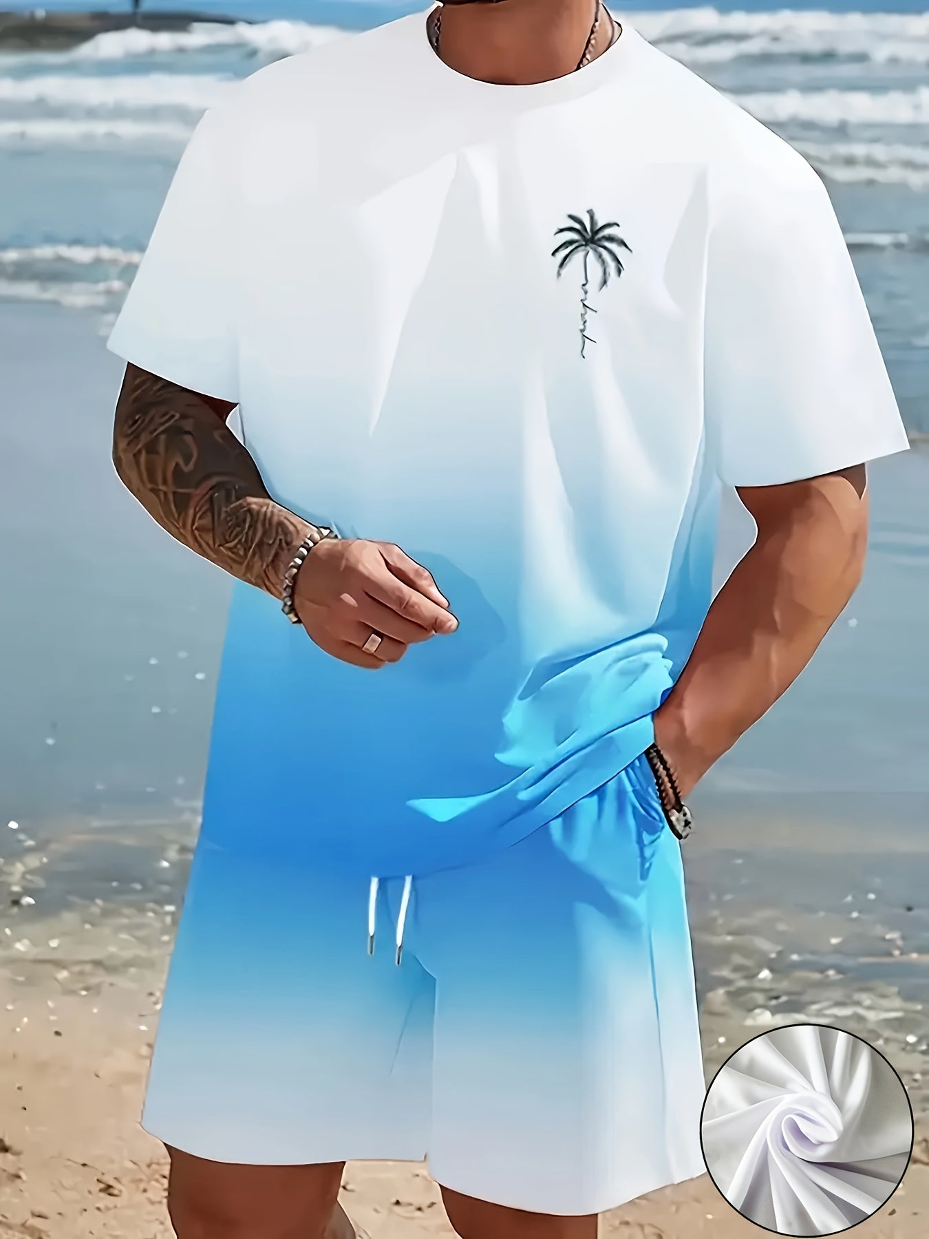 Men's fashion crewneck short-sleeved shorts two-piece set, 3D digital printing HD pattern, summer leisure and comfortable vacation sports Men's wear Cole Hampton