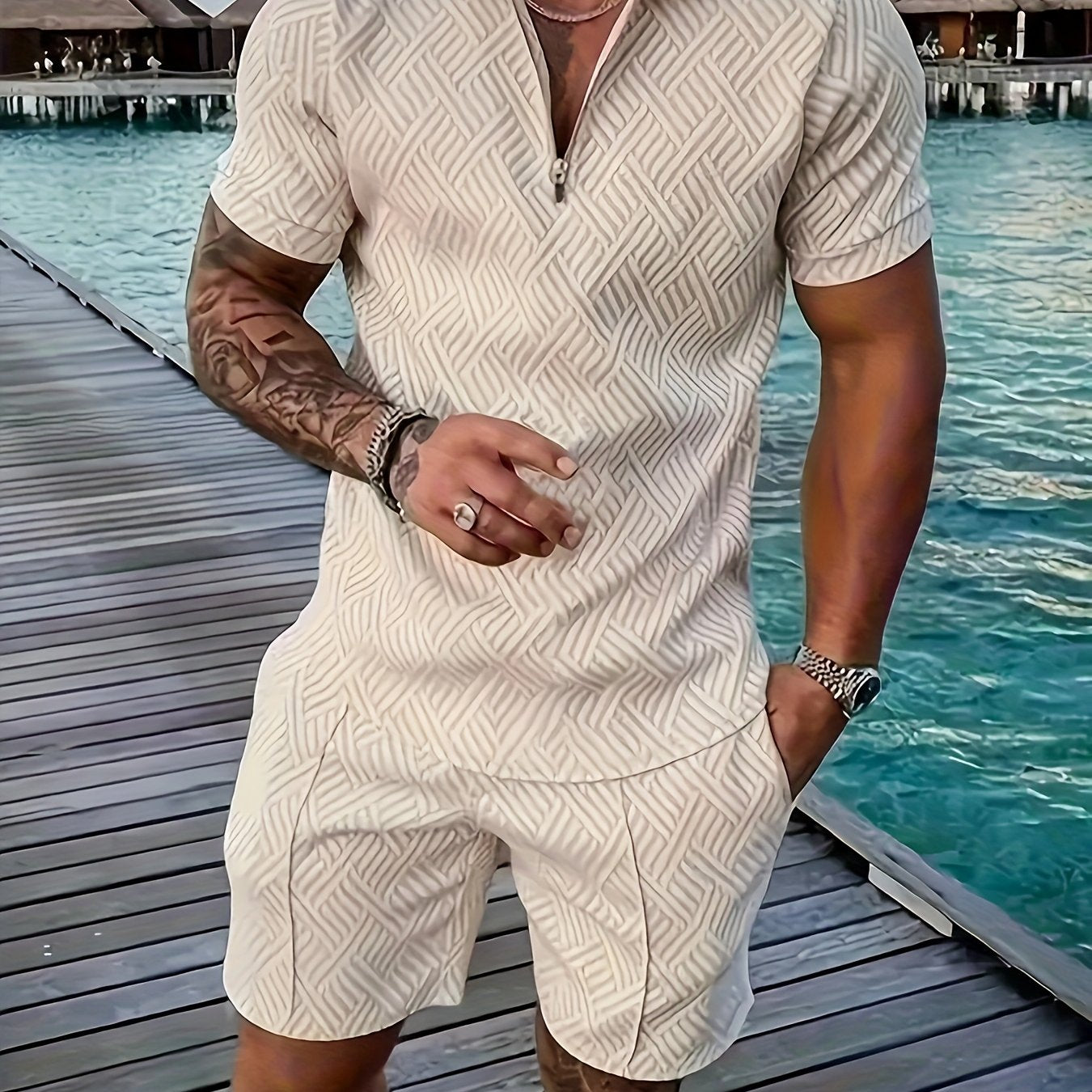 Men's Printed Shirt with Lapel, Pullover Casual Suit Cole Hampton