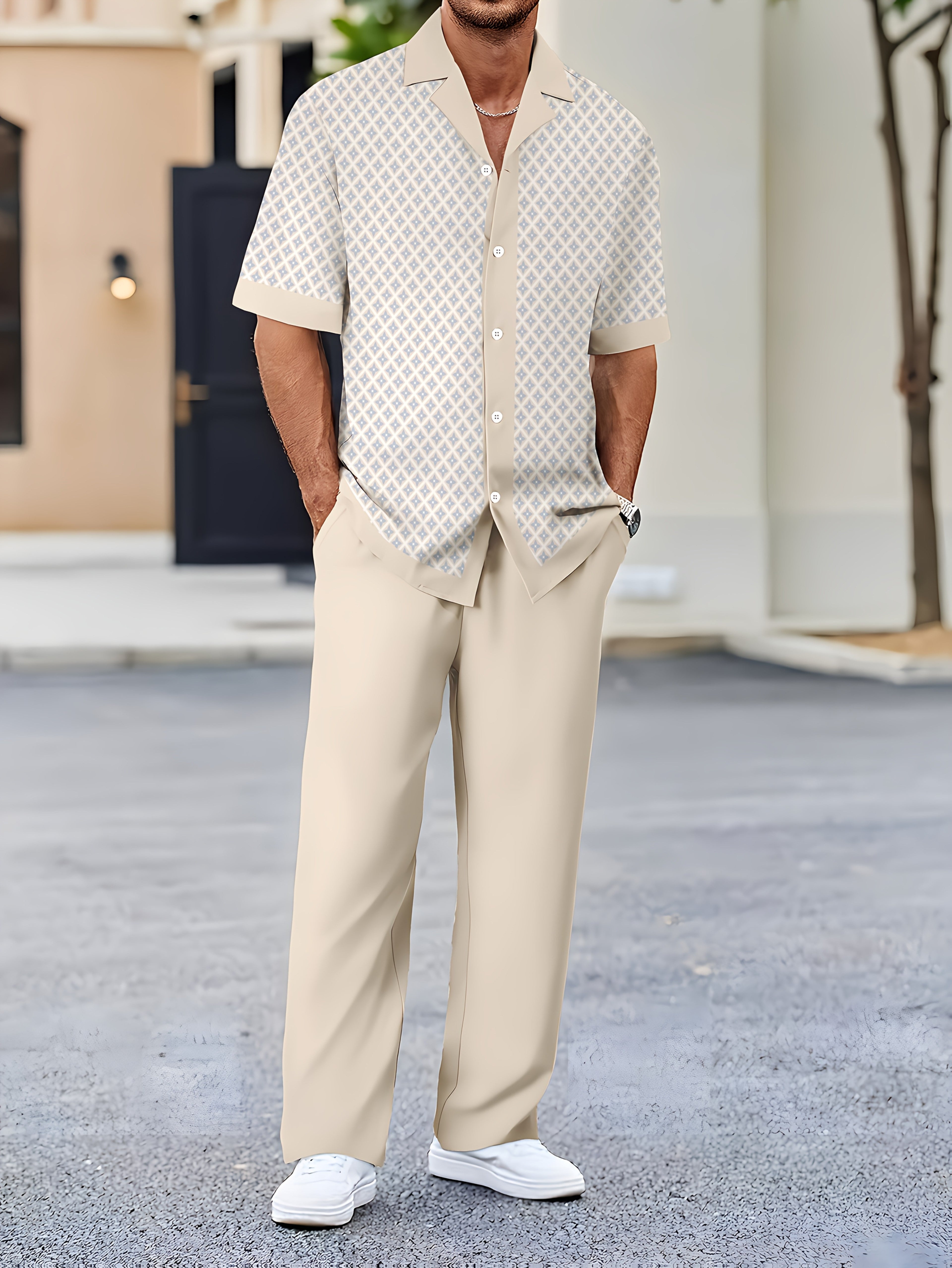 Cole Hampton Men's Cuban Collar Shirt & Pants Set, Star Print