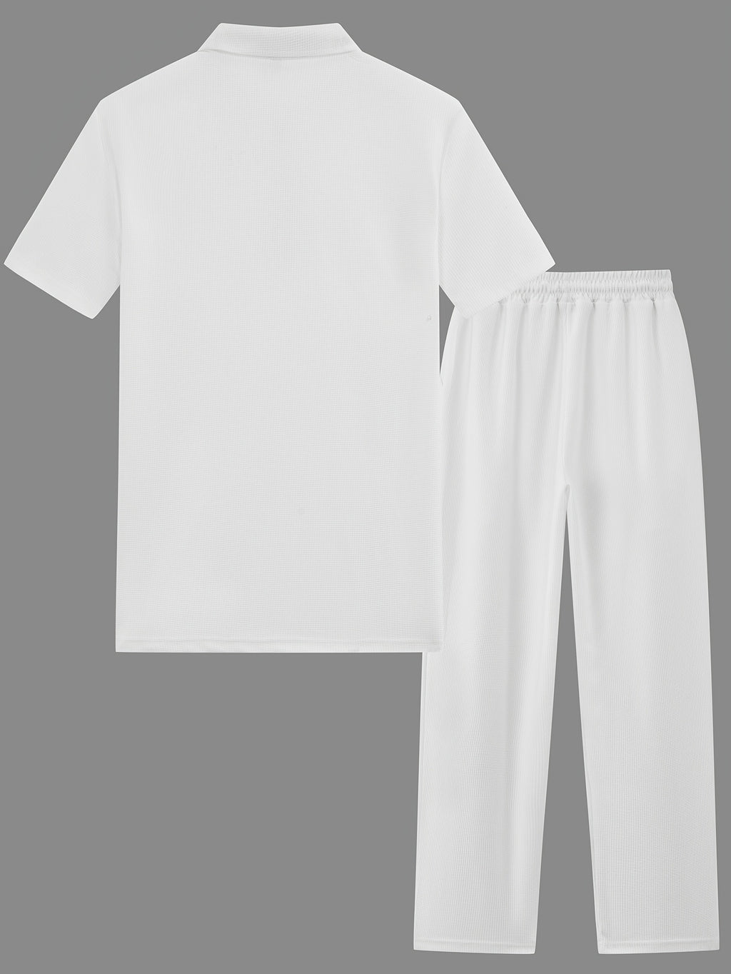 2pcs Men's Waffle Knit Casual Set with Zip-up Short-sleeve Lapel Shirt and Drawstring Pants, Suitable for Casual Daily Wear in Spring and Summer Cole Hampton