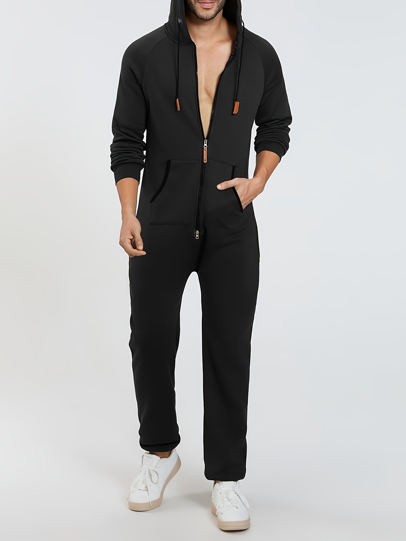 Cole Hampton Men's Hooded Fleece Jumpsuit, Full-Zip with Kangaroo Pocket