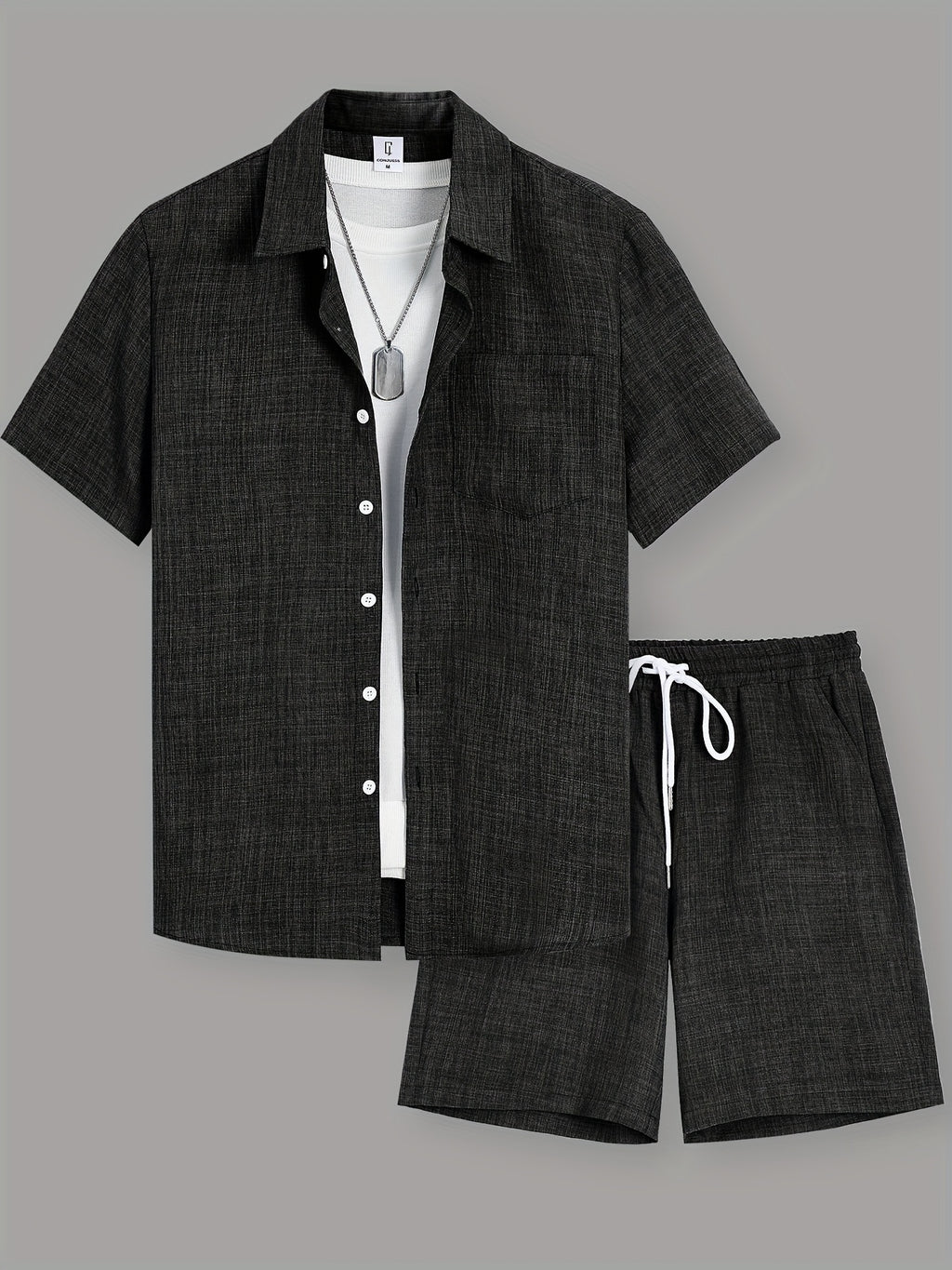 OBM Starry Men'S Solid Color Fresh Pocket Short Sleeve Shirt And Drawstring Double Slant Pockets Shorts Set Cole Hampton