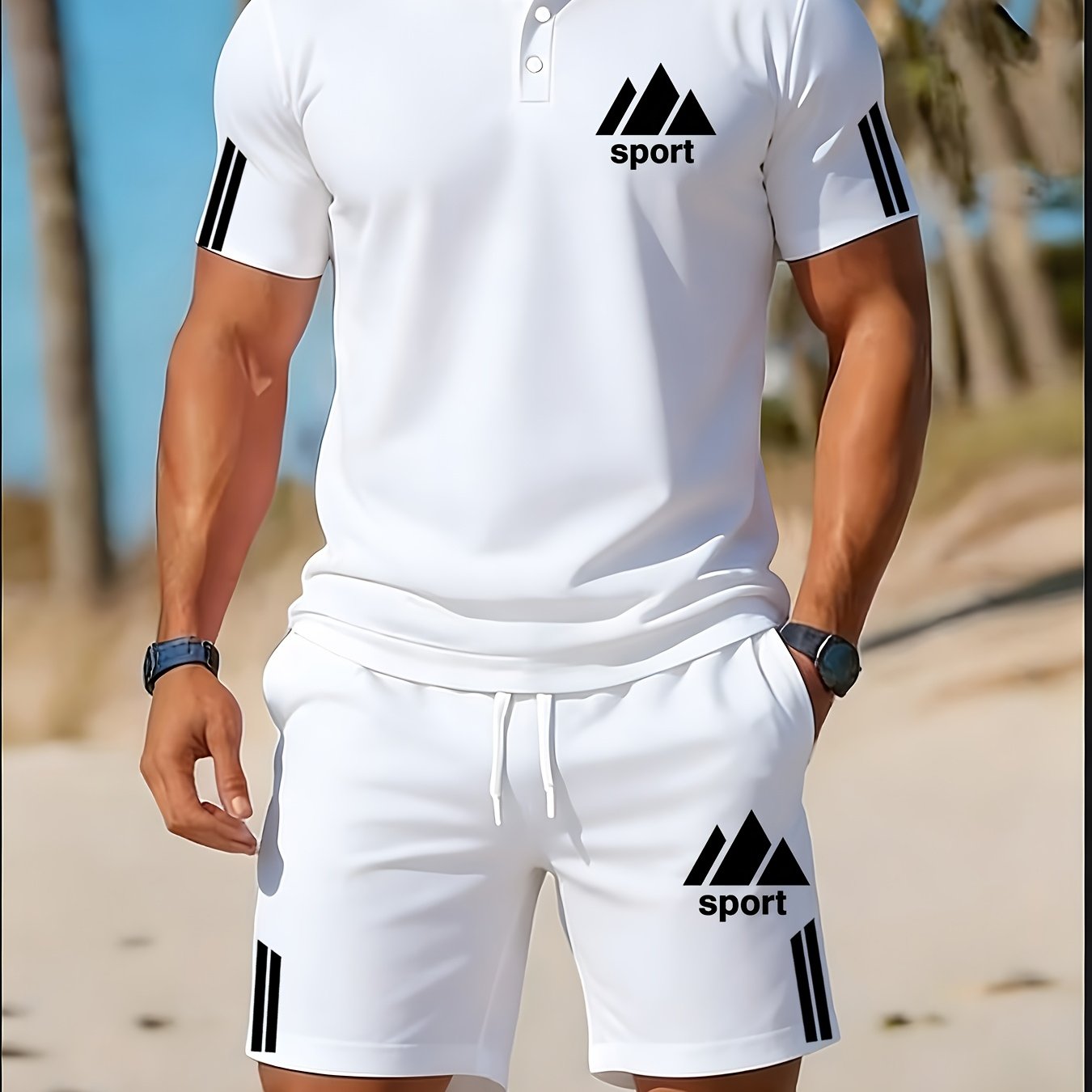 Cole Hampton Men's Polo Shirt & Shorts Set, Summer Casual Cole Hampton