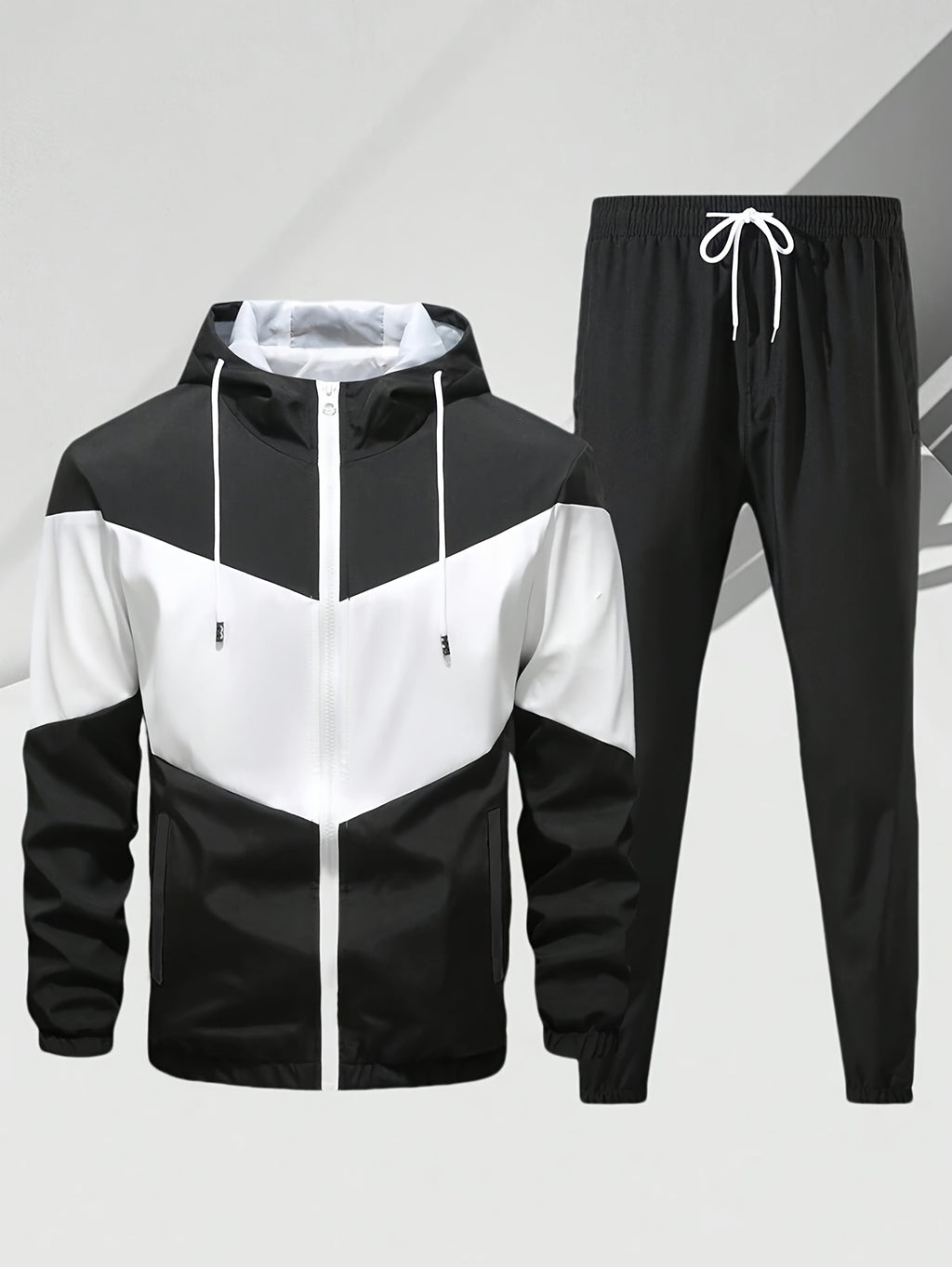 Men'S Casual 2pcs Athletic Set Unisex Couple All-Season Spring Autumn Loose Color-Block Athletic Outfit Hooded Sweater Zip-Up Jacket Long Sleeve Outerwear Long Pants Jogging Trousers Gym Workout Running Outdoor Set Elastic Pants Hoodie Top And Botto Cole Hampton