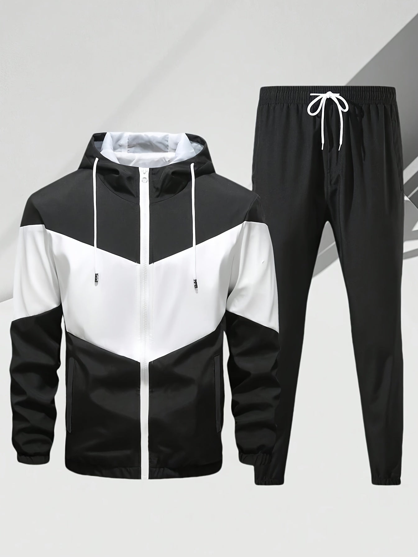 Men'S Casual 2pcs Athletic Set Unisex Couple All-Season Spring Autumn Loose Color-Block Athletic Outfit Hooded Sweater Zip-Up Jacket Long Sleeve Outerwear Long Pants Jogging Trousers Gym Workout Running Outdoor Set Elastic Pants Hoodie Top And Botto Cole Hampton