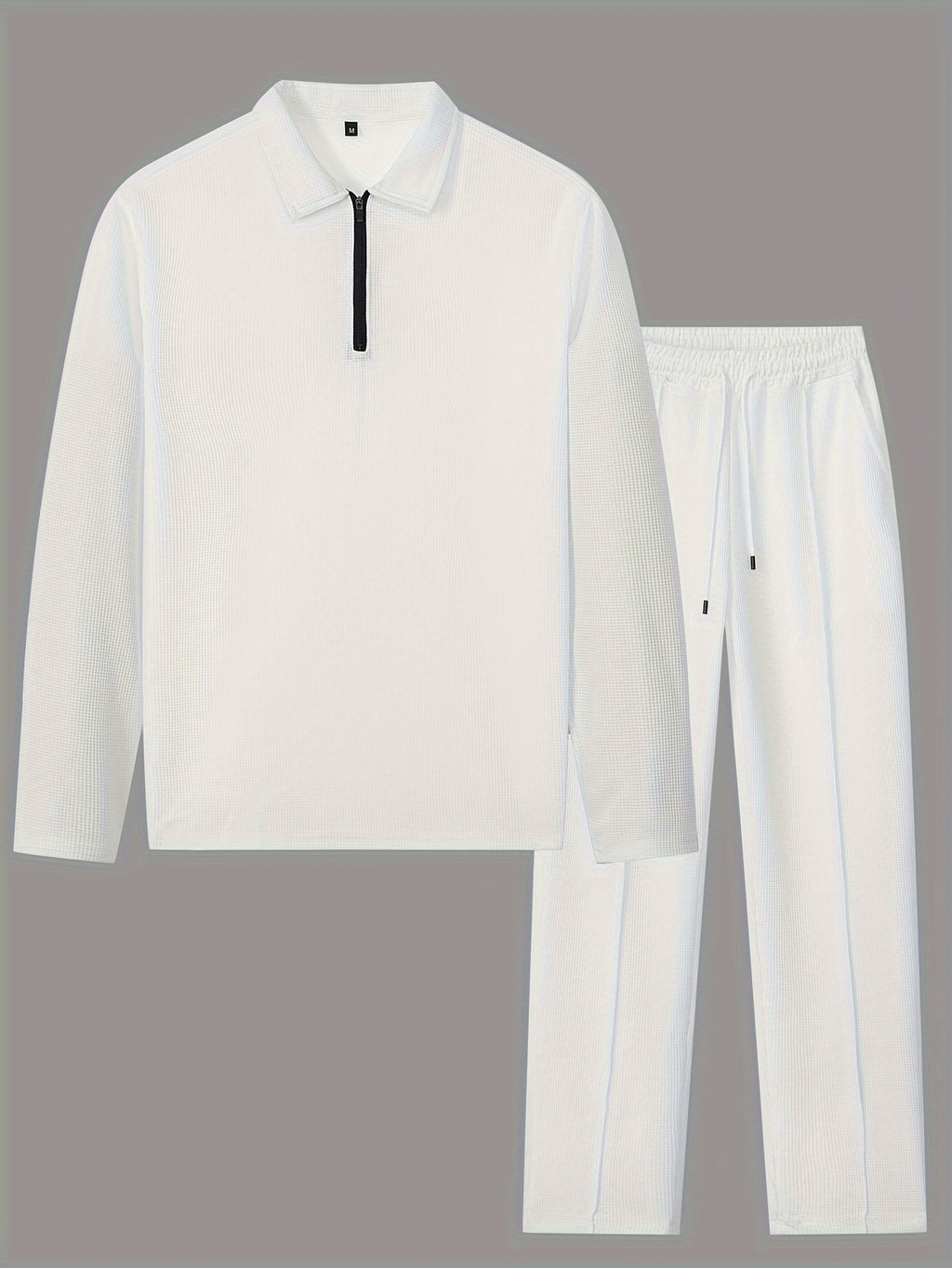 Men's 2pcs Solid Color Waffle Knit Casual Set: Long Sleeve Lapel Shirt, Long Sleeve Sweatshirt, and Solid Color Drawstring Pants. A Chic and Comfortable Casual Set Suitable for Men's Daily Casual Wear, Vacation Wear, and Spring/autumn Menswear Cole Hampton