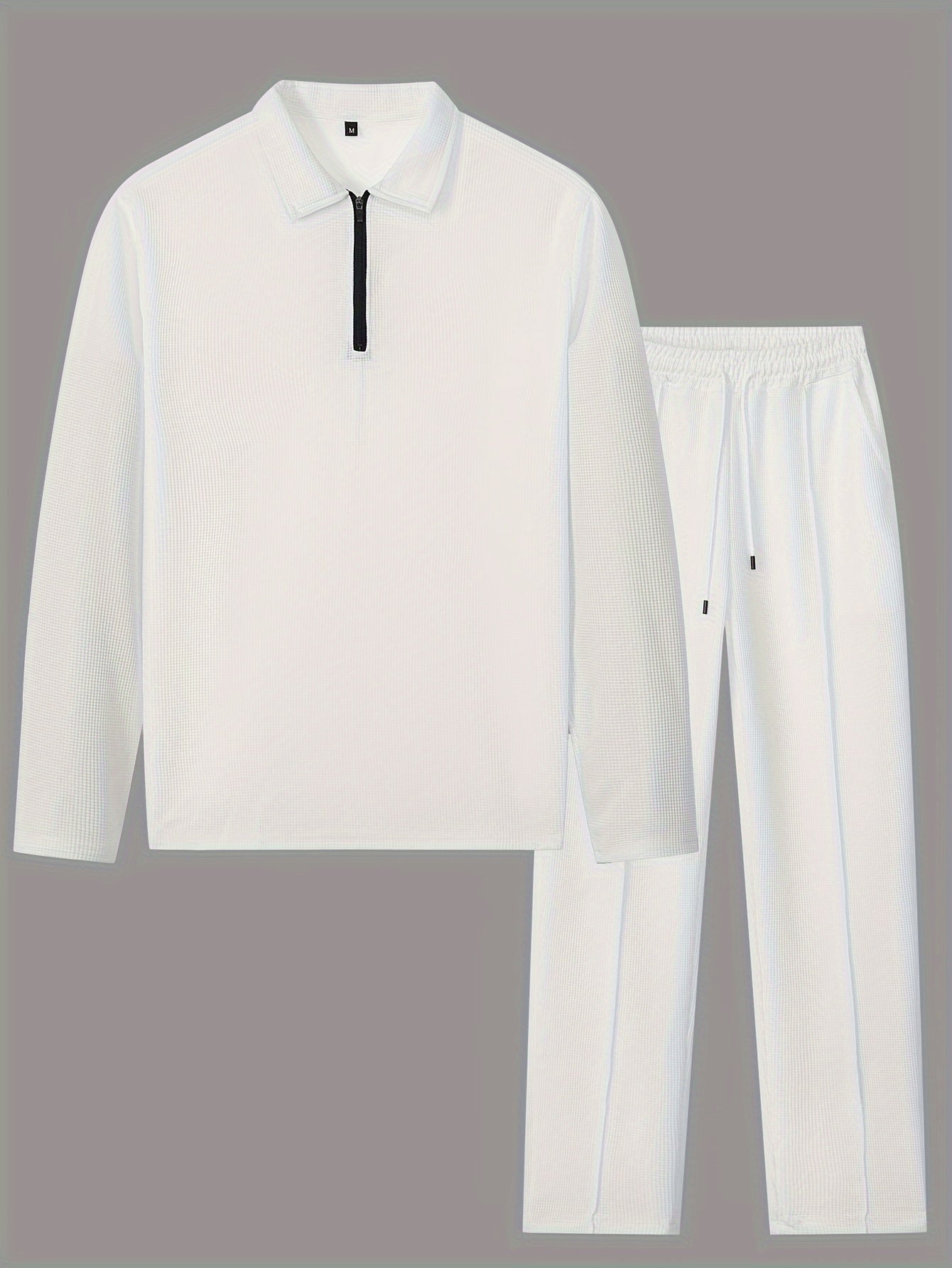 Men's 2pcs Solid Color Waffle Knit Casual Set: Long Sleeve Lapel Shirt, Long Sleeve Sweatshirt, and Solid Color Drawstring Pants. A Chic and Comfortable Casual Set Suitable for Men's Daily Casual Wear, Vacation Wear, and Spring/autumn Menswear Cole Hampton