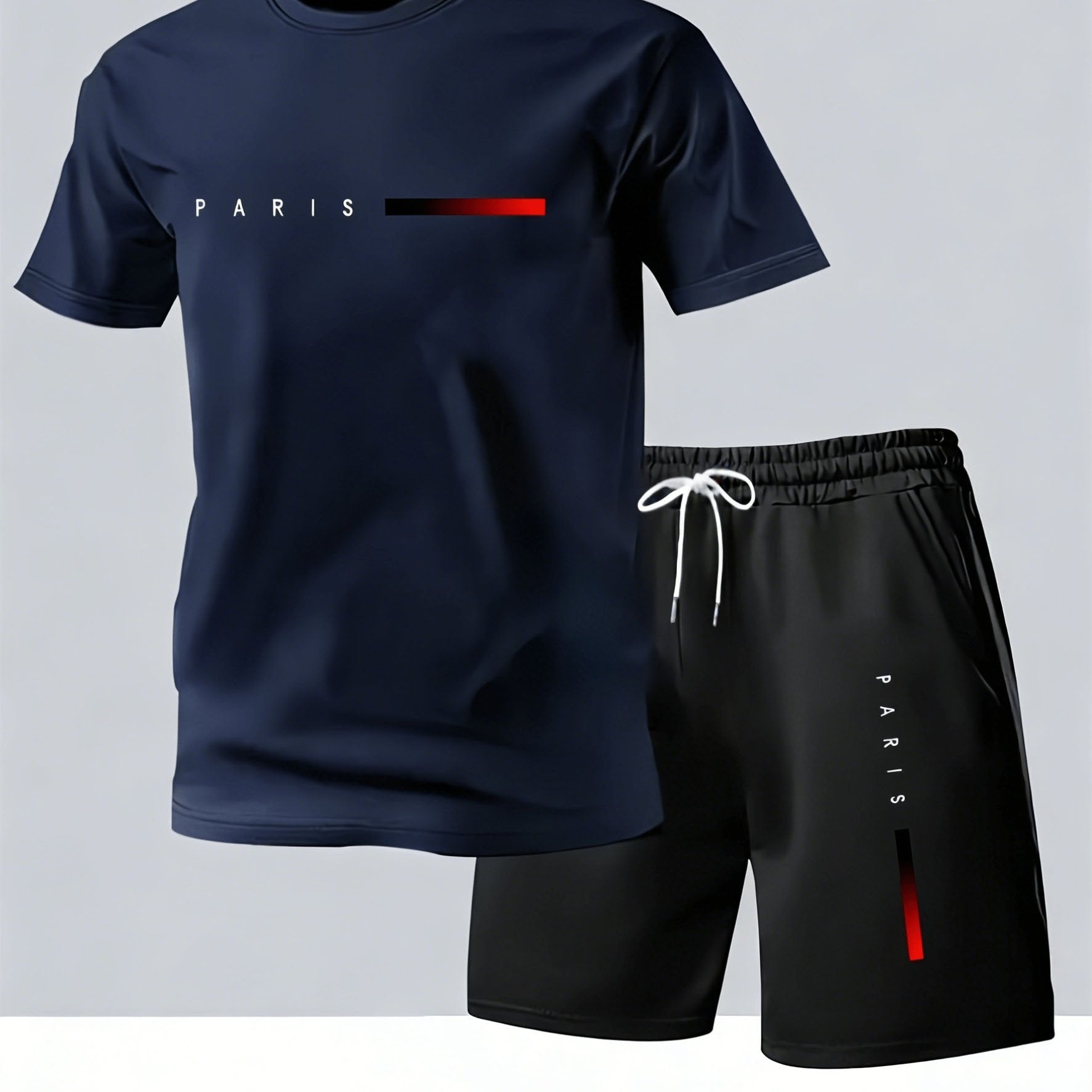 Summer Trend PARIS Print Pattern, Men's Fashion Casual T-shirt and Shorts Set Cole Hampton