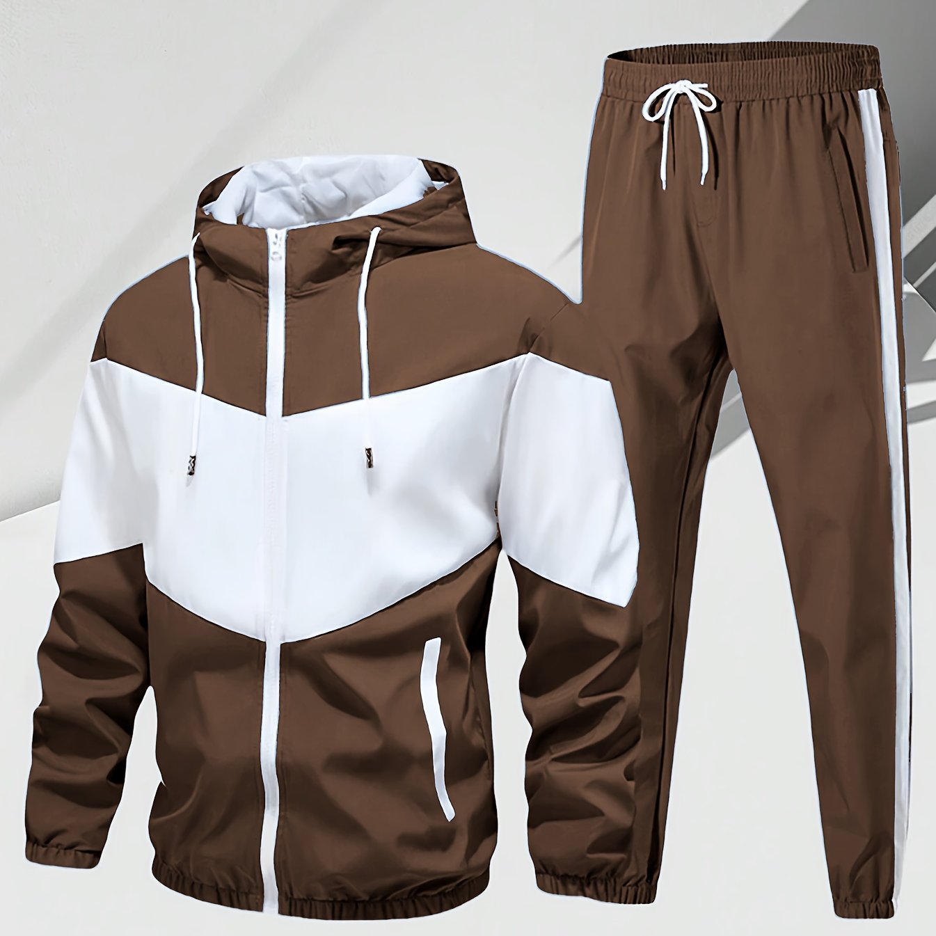 Men'S Casual 2pcs Athletic Set Unisex Couple All-Season Spring Autumn Loose Color-Block Athletic Outfit Hooded Sweater Zip-Up Jacket Long Sleeve Outerwear Long Pants Jogging Trousers Gym Workout Running Outdoor Set Elastic Pants Hoodie Top And Botto Cole Hampton