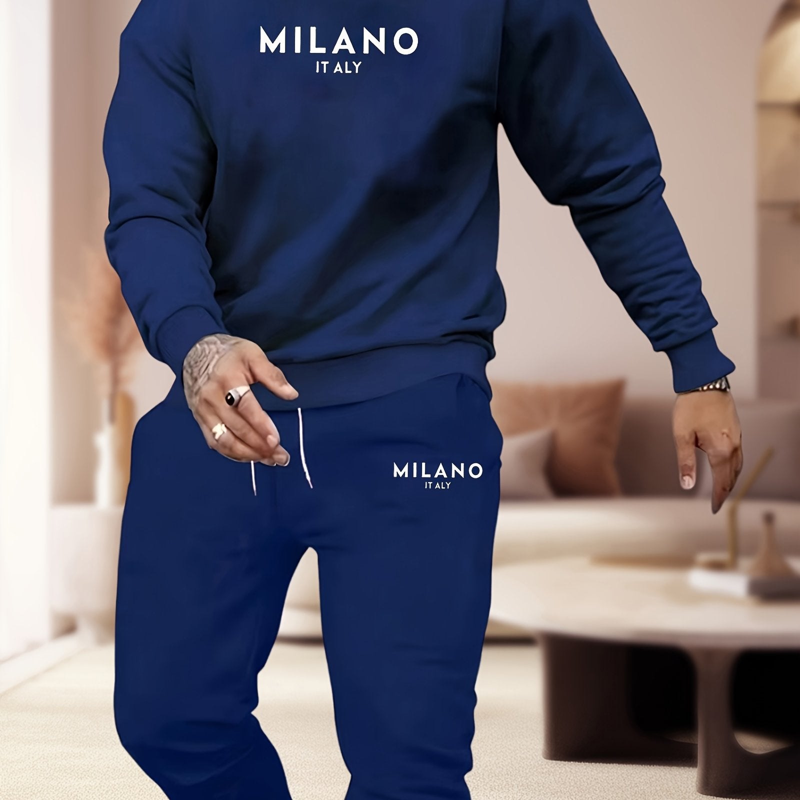 Print Men's 2pcs Set Trendy Apparel Printed Sweatshirt and Long Pants 2pcs Set Sweatshirt Long Pants Sweatshirt and Jogger Pants Set Cole Hampton