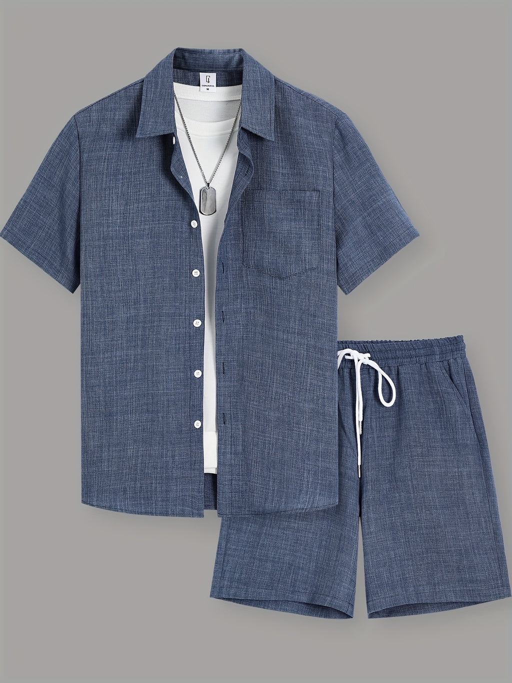 OBM Starry Men'S Solid Color Fresh Pocket Short Sleeve Shirt And Drawstring Double Slant Pockets Shorts Set Cole Hampton