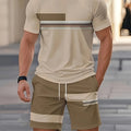Men's Outdoor Outfit Set, Summer Trendy Fashion Short-Sleeve Crew Neck Creative Quick-Dry T-Shirt Top + Shorts, 3D Digital Print Vintage Style Striped Contrast Color Pattern, A Must-Have for Street Trendsetters, Suitable for Daily Casual Cole Hampton