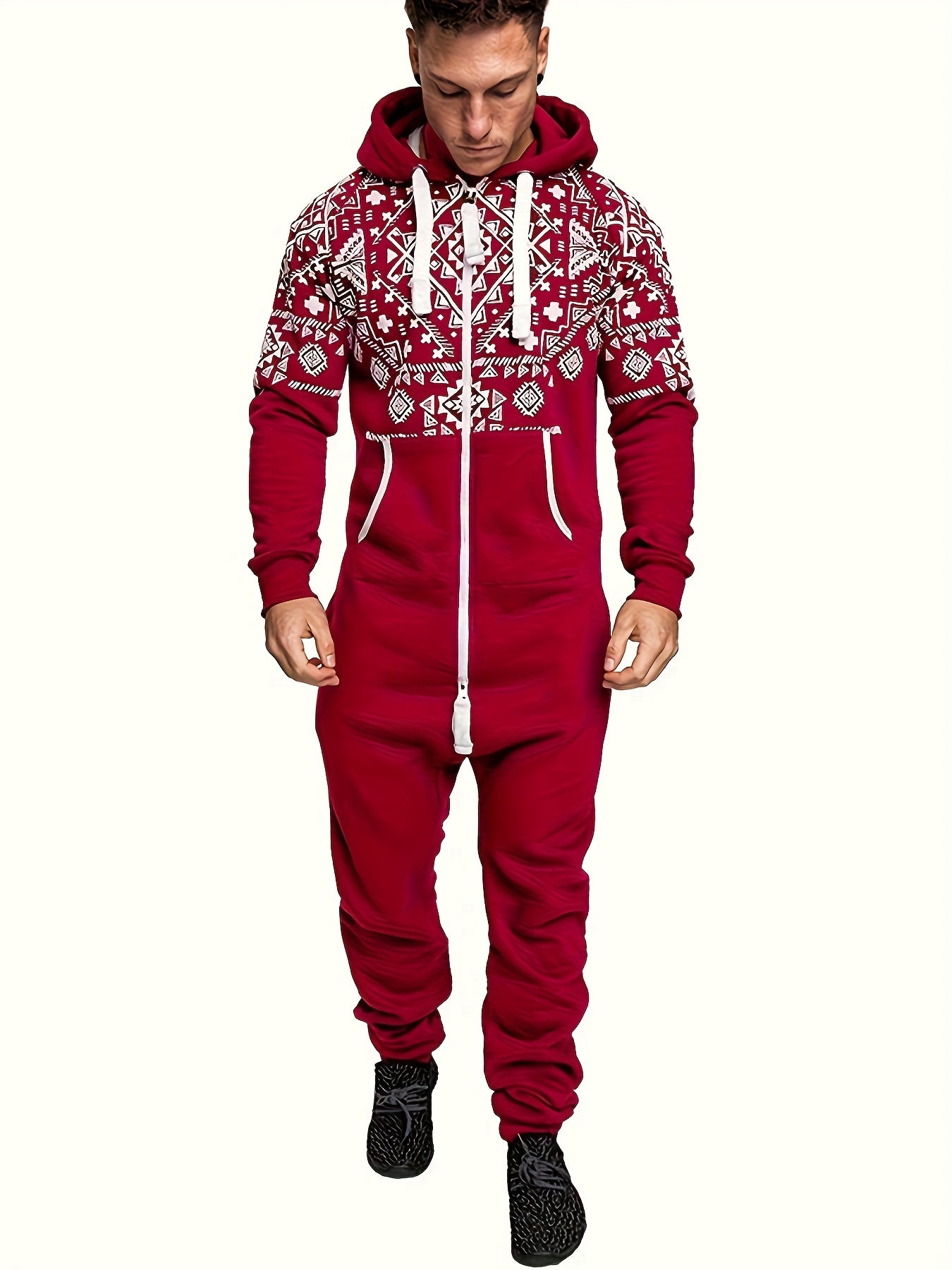 Cole Hampton Men's Hooded Fleece Jumpsuit, Full-Zip with Kangaroo Pocket