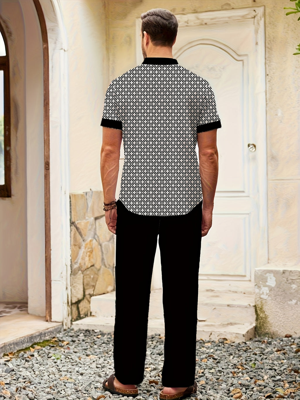 Cole Hampton Men's Cuban Collar Shirt & Pants Set, Star Print