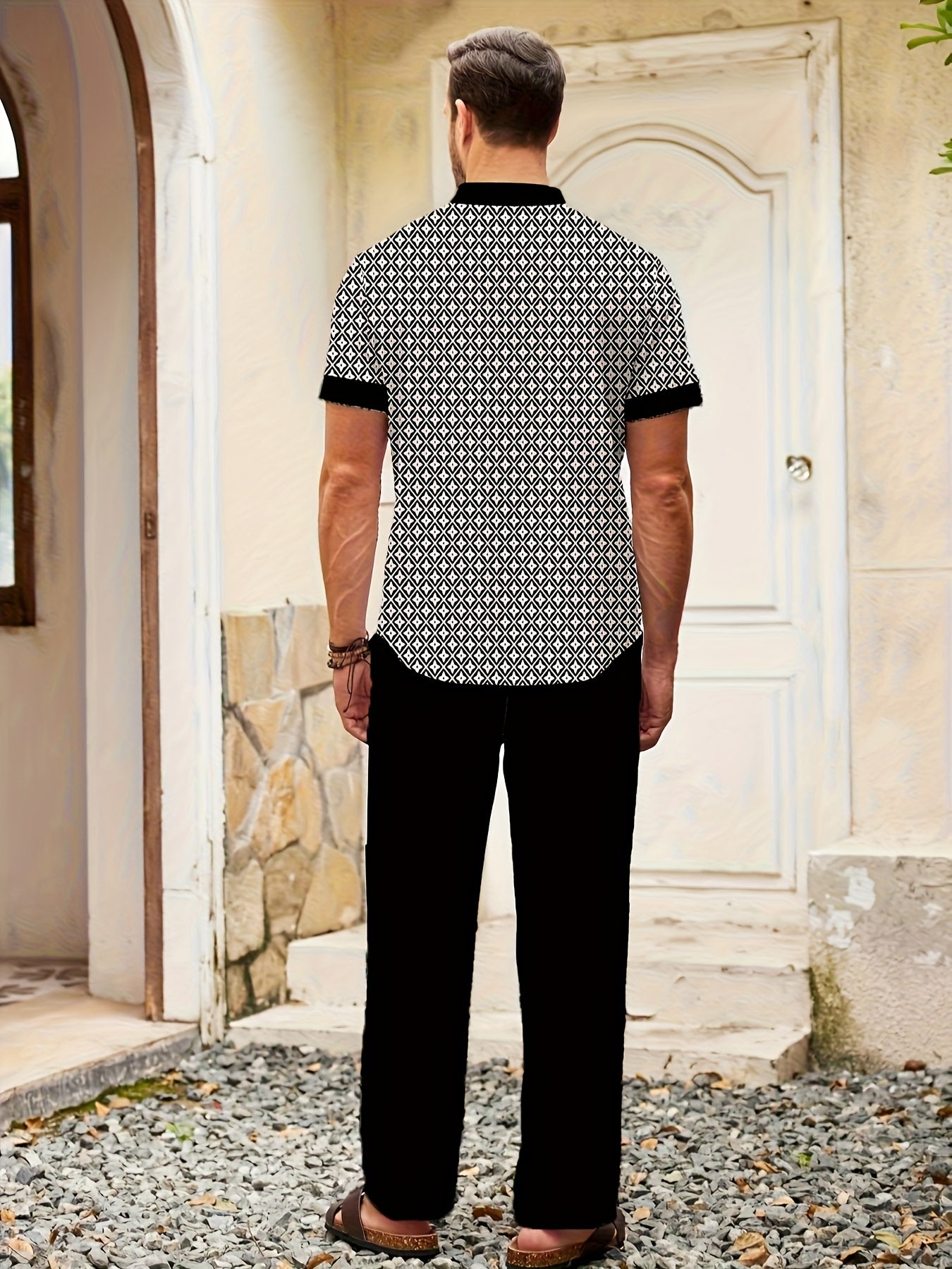 Cole Hampton Men's Cuban Collar Shirt & Pants Set, Star Print