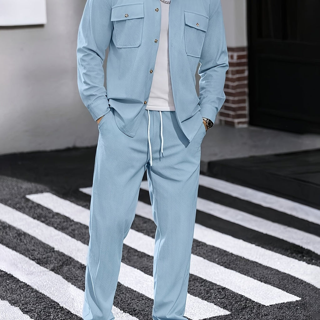 Cole Hampton Men's Shirt & Trousers Set, Two-Pocket Casual