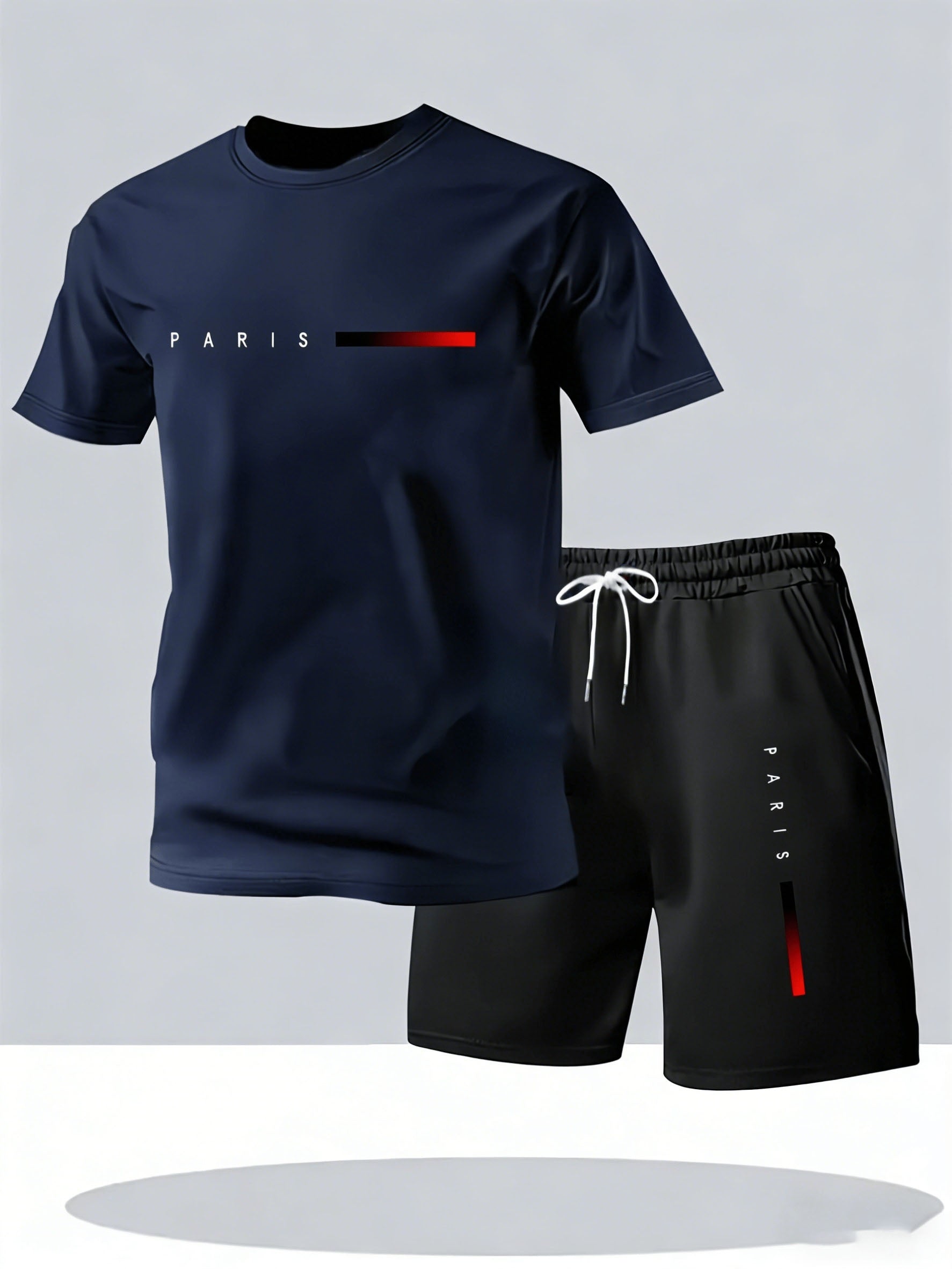 Summer Trend PARIS Print Pattern, Men's Fashion Casual T-shirt and Shorts Set Cole Hampton