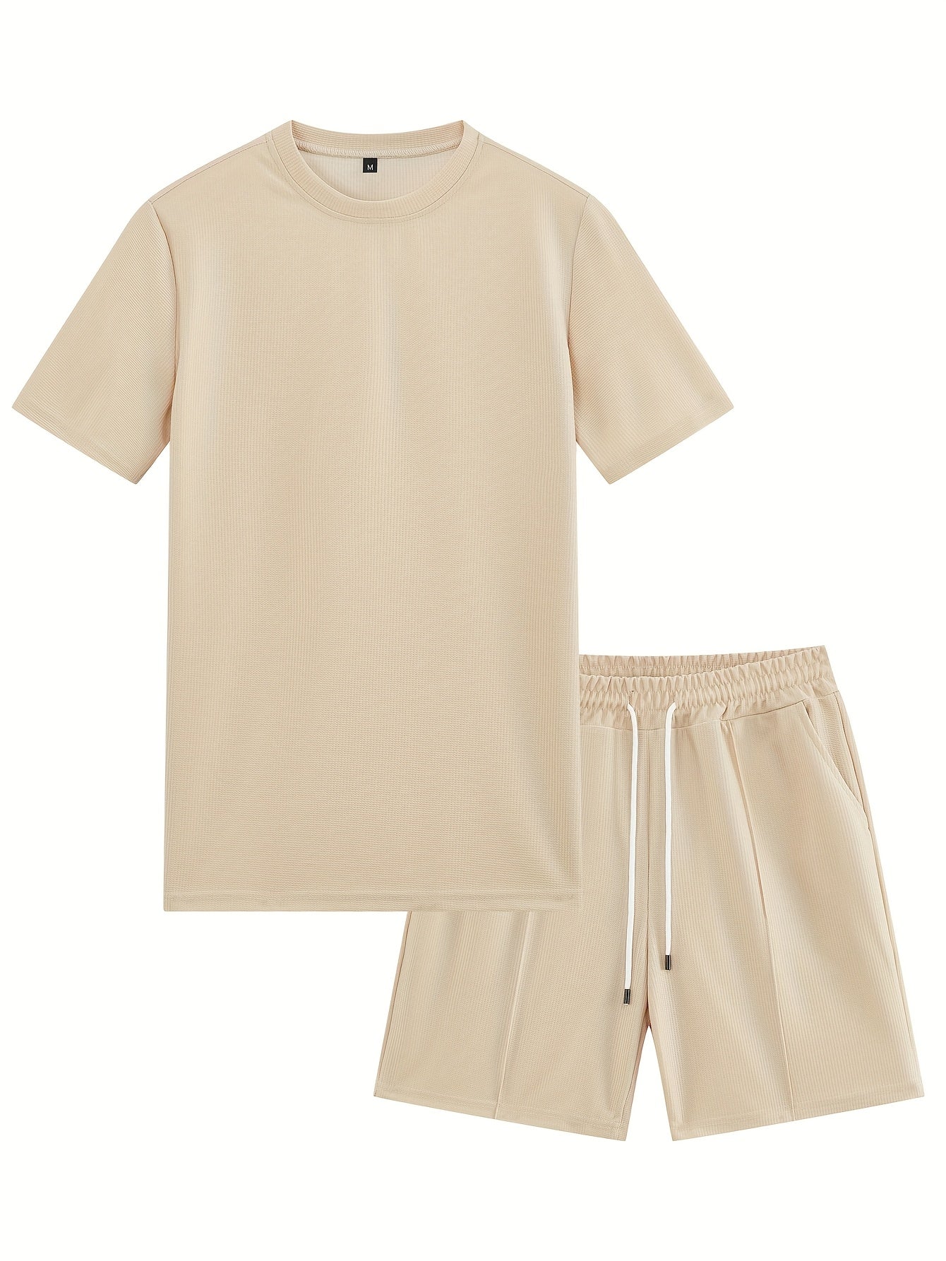 Men'S Waffle Round Neck Short Sleeve T-Shirt And Drawstring Shorts 2pcs Casual Athletic Regular Fit T-Shirt Top Spring Summer Outfit Cole Hampton