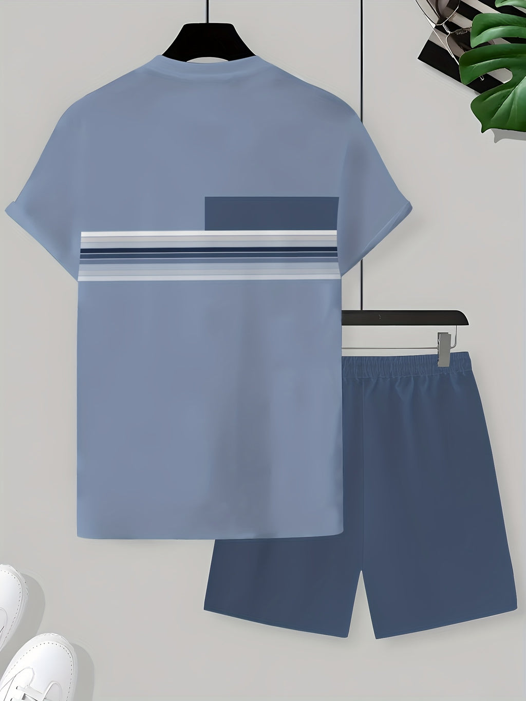 Men'S Summer Outdoor Outfit - Quick-Dry T-Shirt And Shorts, Retro Striped Print, Navy Blue And White, Casual Streetwear, Suitable for Fitness, Running, And Casual Wear, Perfect Gift for Birthdays Or Holidays Cole Hampton