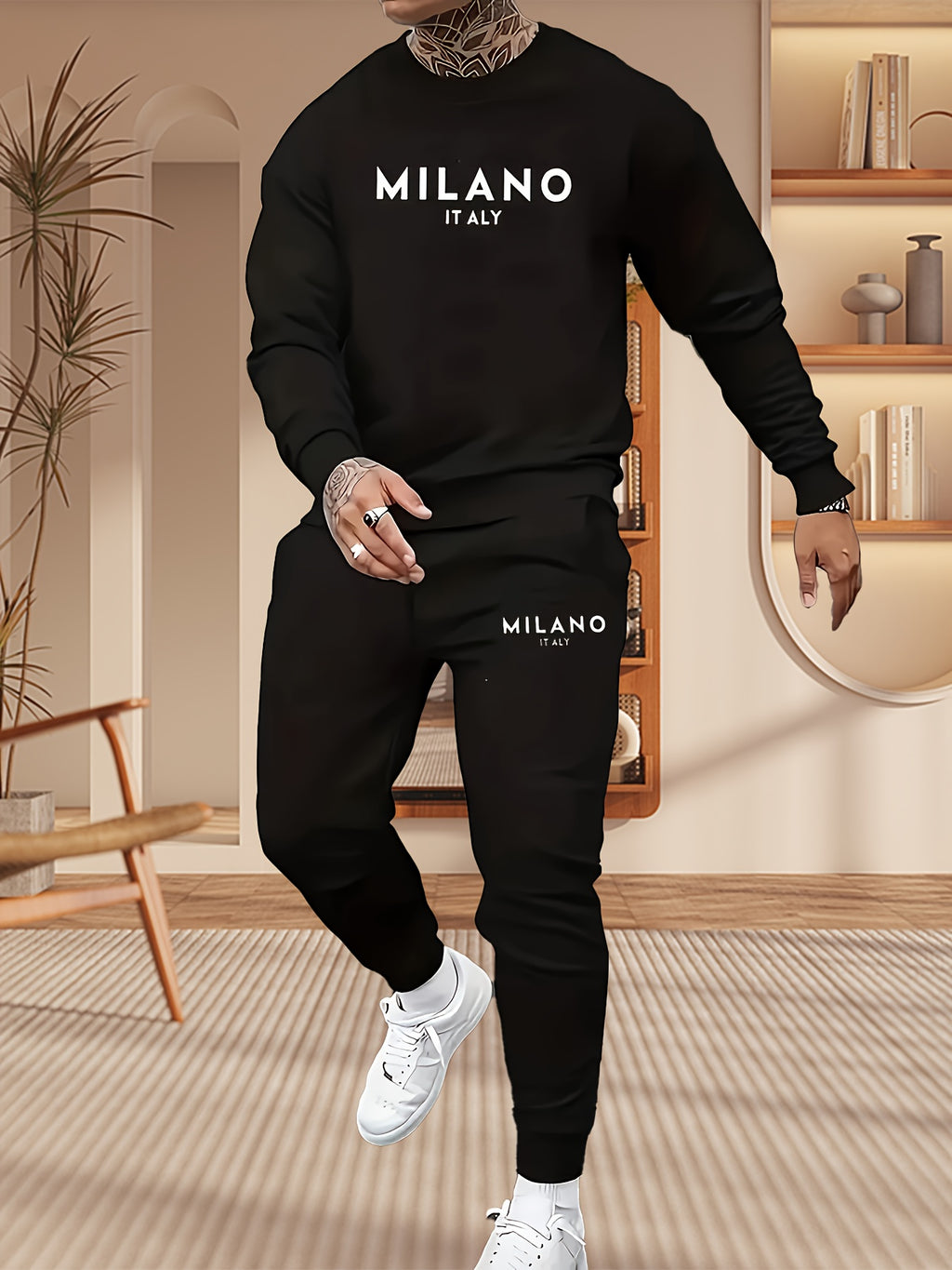 Print Men's 2pcs Set Trendy Apparel Printed Sweatshirt and Long Pants 2pcs Set Sweatshirt Long Pants Sweatshirt and Jogger Pants Set Cole Hampton
