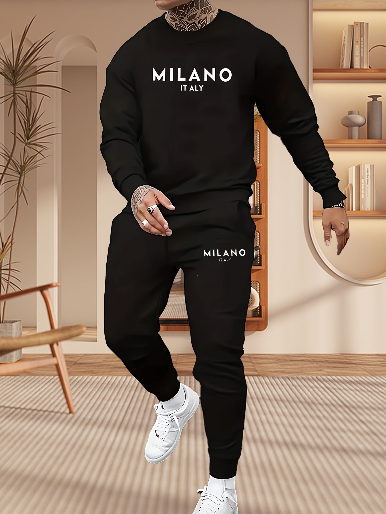Print Men's 2pcs Set Trendy Apparel Printed Sweatshirt and Long Pants 2pcs Set Sweatshirt Long Pants Sweatshirt and Jogger Pants Set Cole Hampton