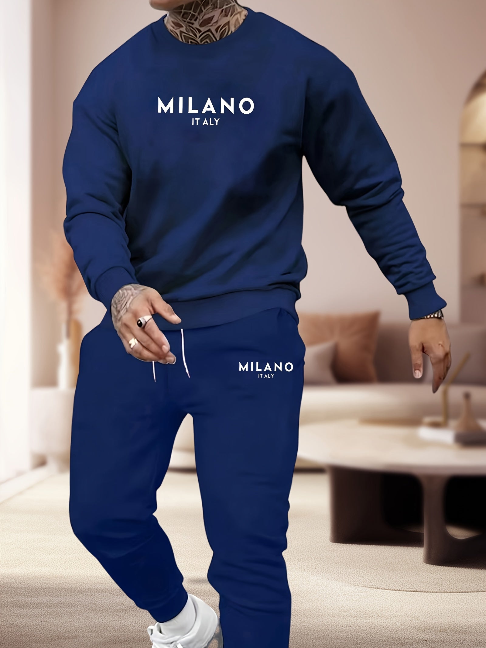 Print Men's 2pcs Set Trendy Apparel Printed Sweatshirt and Long Pants 2pcs Set Sweatshirt Long Pants Sweatshirt and Jogger Pants Set Cole Hampton