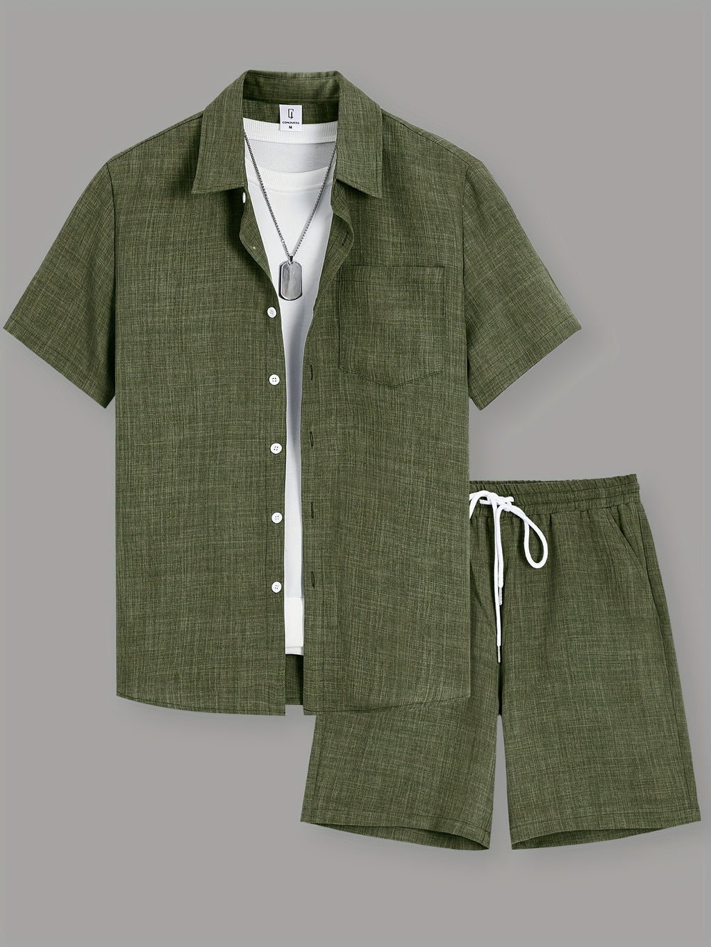 OBM Starry Men'S Solid Color Fresh Pocket Short Sleeve Shirt And Drawstring Double Slant Pockets Shorts Set Cole Hampton