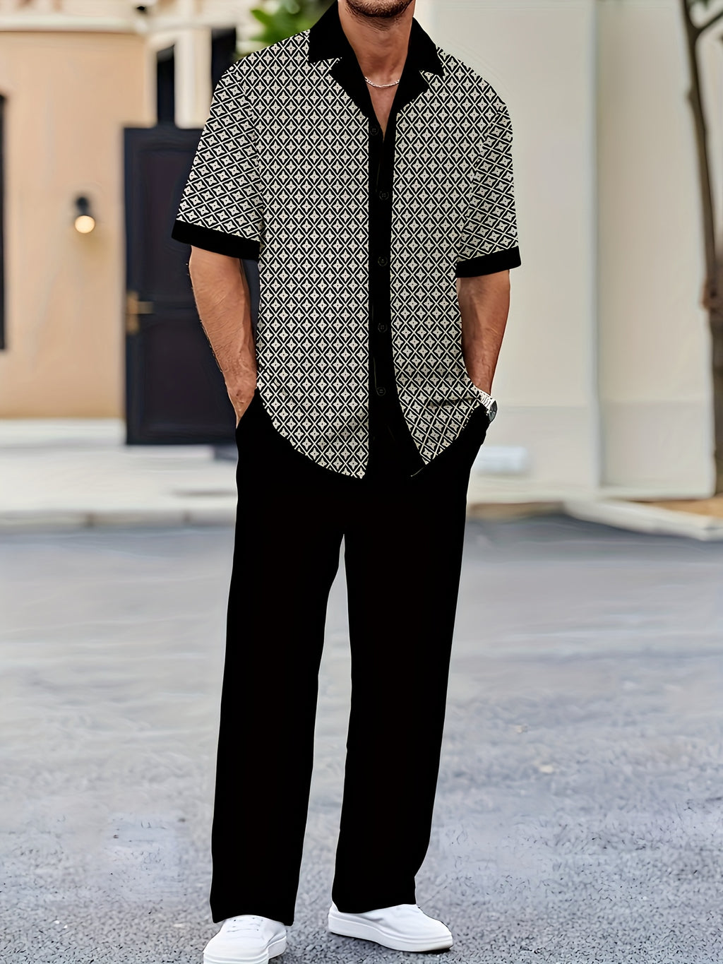 Cole Hampton Men's Cuban Collar Shirt & Pants Set, Star Print