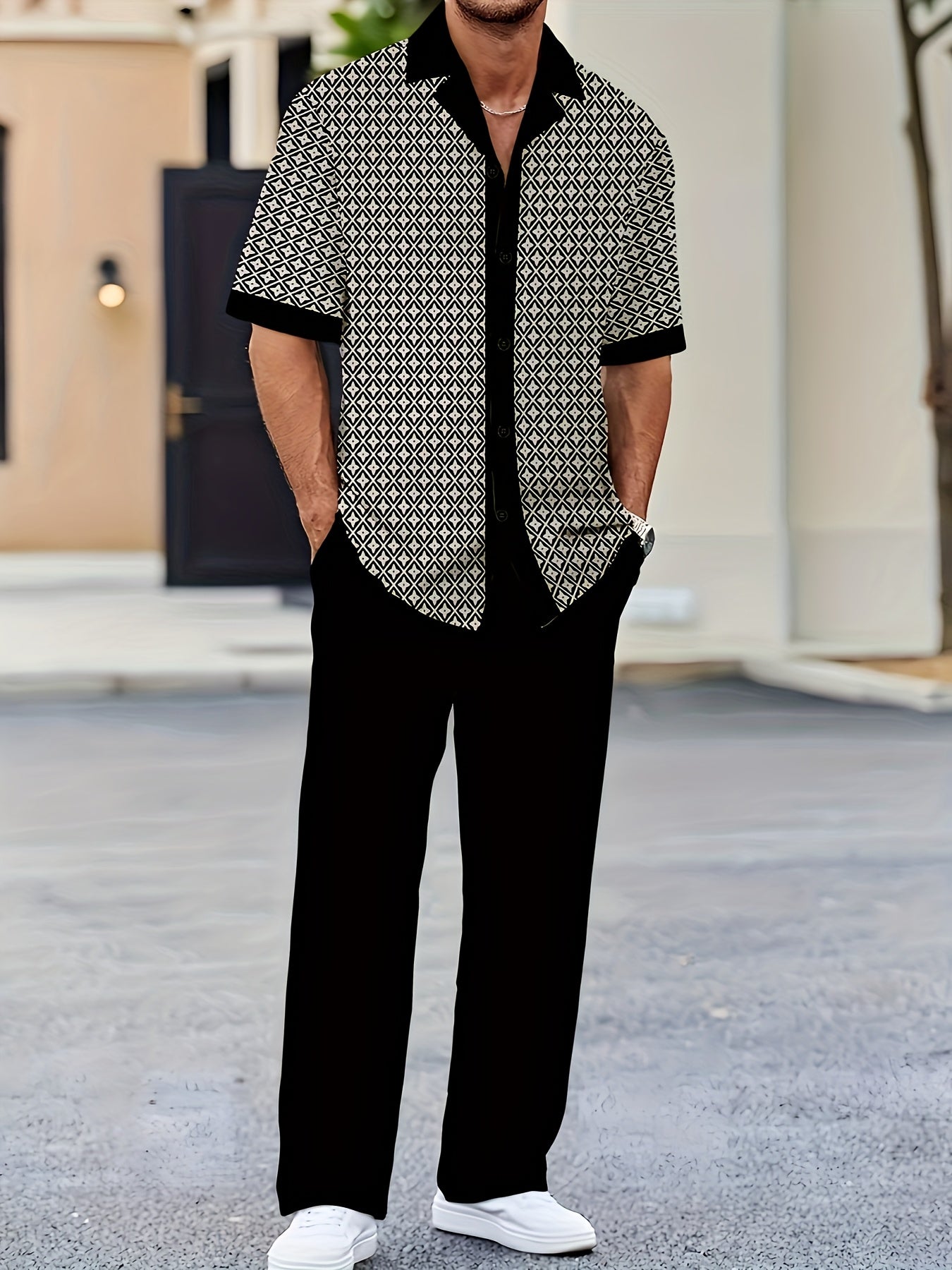 Cole Hampton Men's Cuban Collar Shirt & Pants Set, Star Print